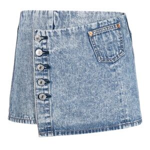 Re/Done NWT Asymmetrical Denim Wrap Mini Skirt Size 32 in Acid Blue